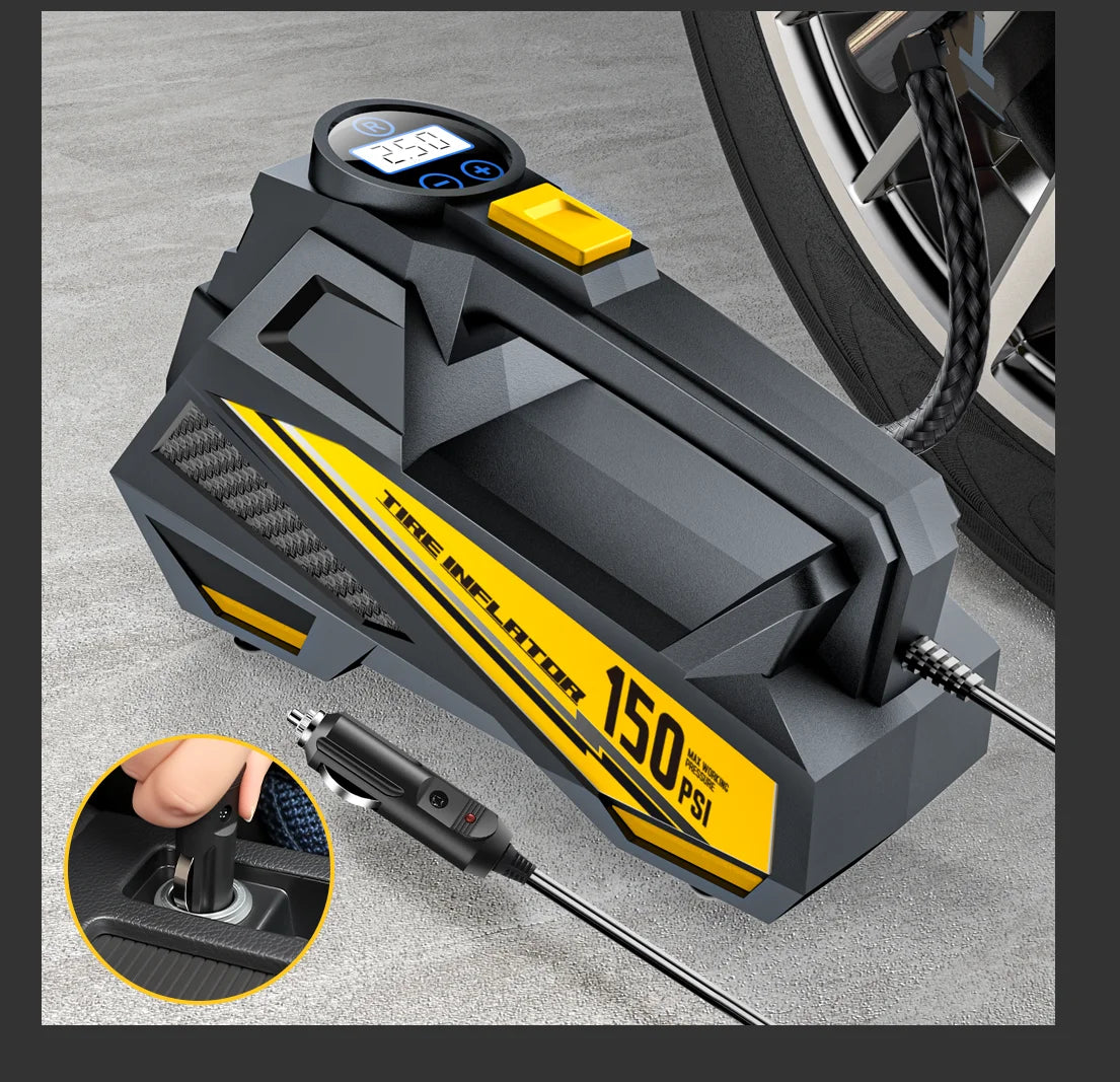 Compresor de aire portátil de 12V y 150PSI para autos, motocicleta y bicicleta.