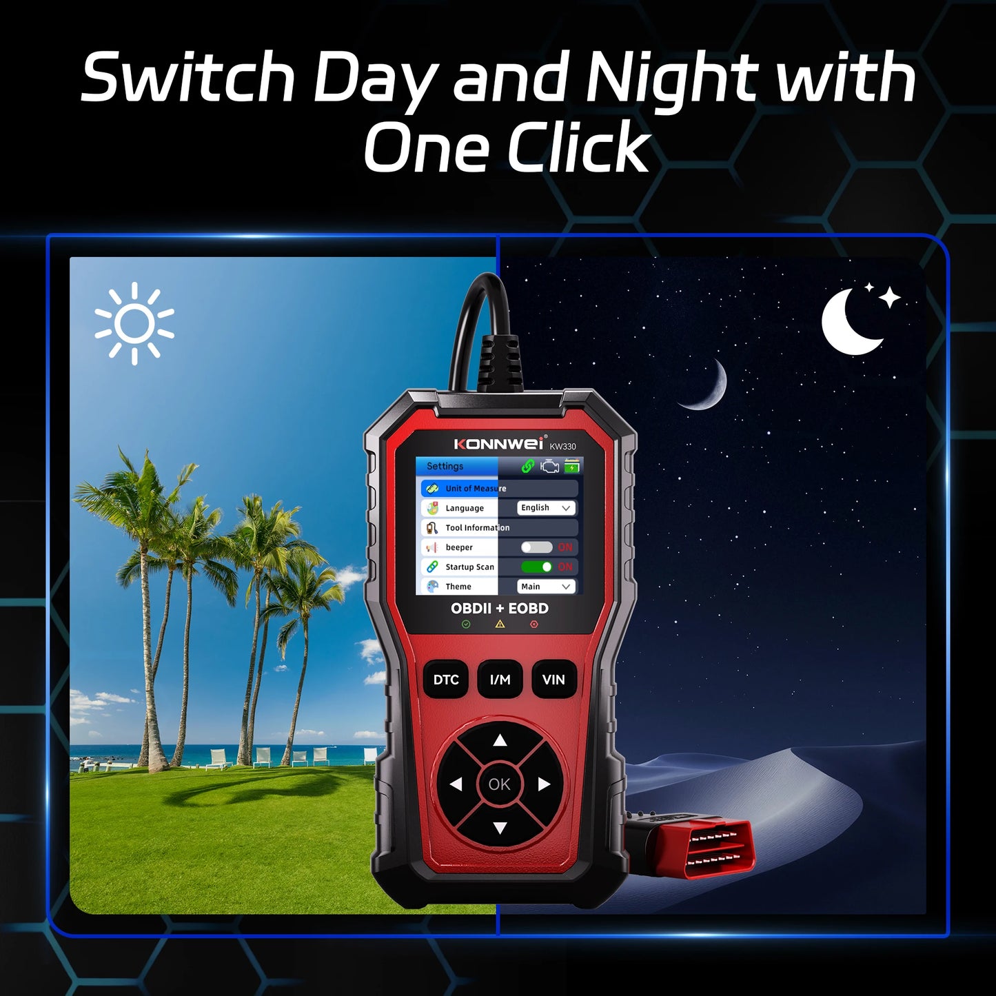 Escáner de fallos OBD2 para autos Konnwei Kw-330 Norma Rohs