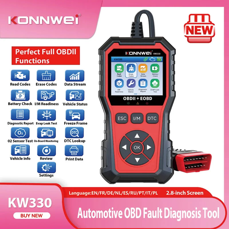 Escáner de fallos OBD2 para autos Konnwei Kw-330 Norma Rohs