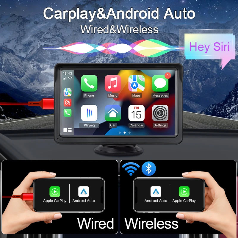 Carplay Inalámbrico y Android Auto, Pantalla táctil Universal portátil