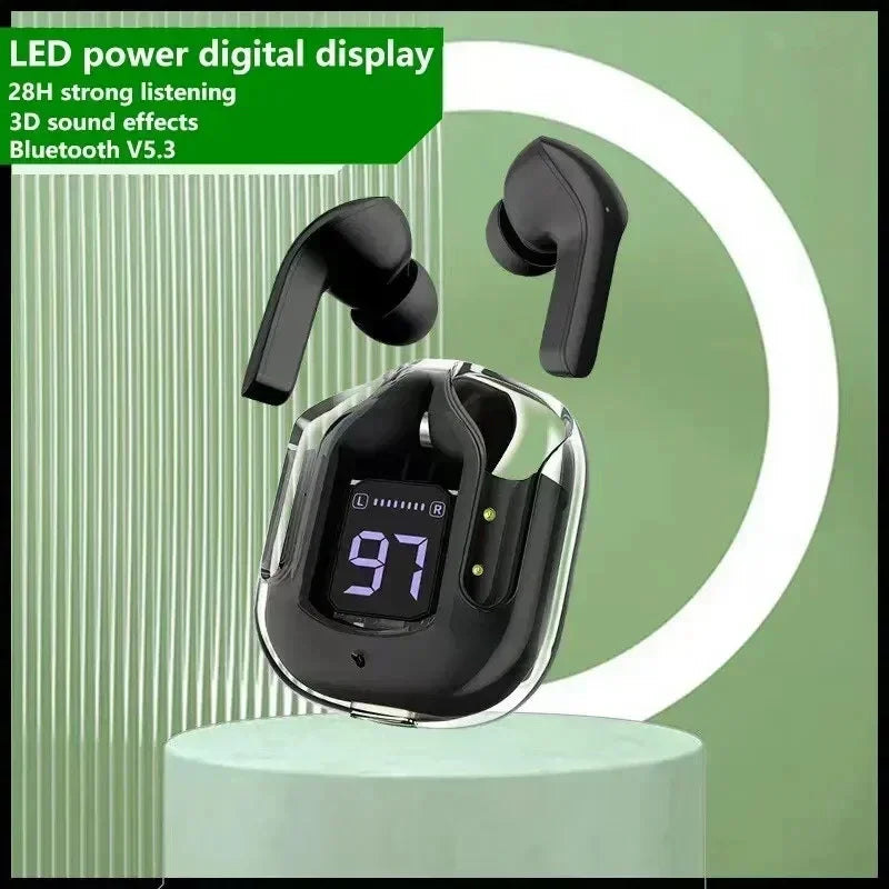 Auriculares Bluetooth TWS con cancelación de ruido con pantalla Digital, estuche de carga transparente