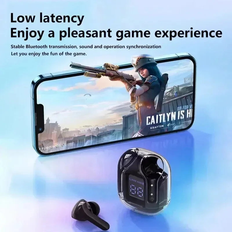 Auriculares Bluetooth TWS con cancelación de ruido con pantalla Digital, estuche de carga transparente