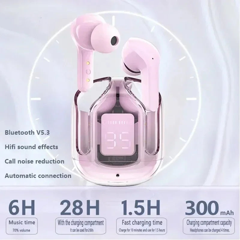 Auriculares Bluetooth TWS con cancelación de ruido con pantalla Digital, estuche de carga transparente