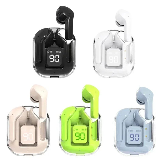 Auriculares Bluetooth TWS con cancelación de ruido con pantalla Digital, estuche de carga transparente