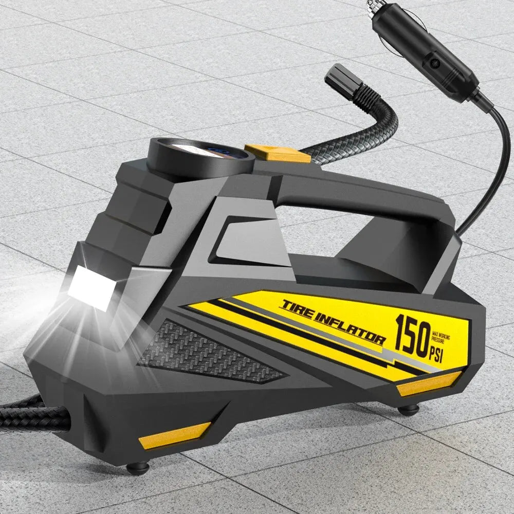 Compresor de aire portátil de 12V y 150PSI para autos, motocicleta y bicicleta.